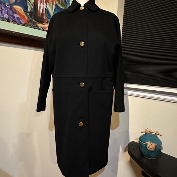 Blk  Fine Wool Vintage 1960s  Mod Style Black Coat w/ Beautiful Gold Buttons - Picture 12 of 16